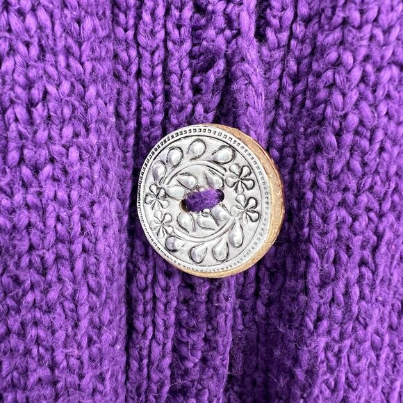 Vintage Rey Wear Hand Knit Cardigan Womens Plus Size 3X Purple Big Button Cotton - Picture 4 of 9
